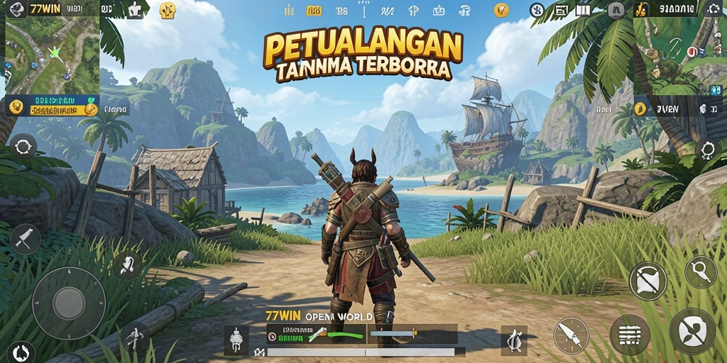 Tampilan antarmuka pengguna 77WIN dengan grafis menakjubkan.