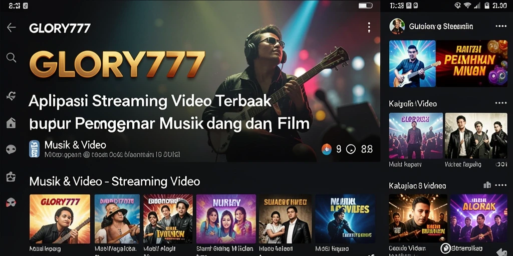 Tampilan antarmuka GLORY777 dengan konten video streaming.