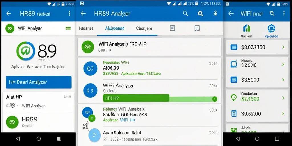 Tampilan antarmuka aplikasi HR89 dengan fitur WiFi Analyzer.