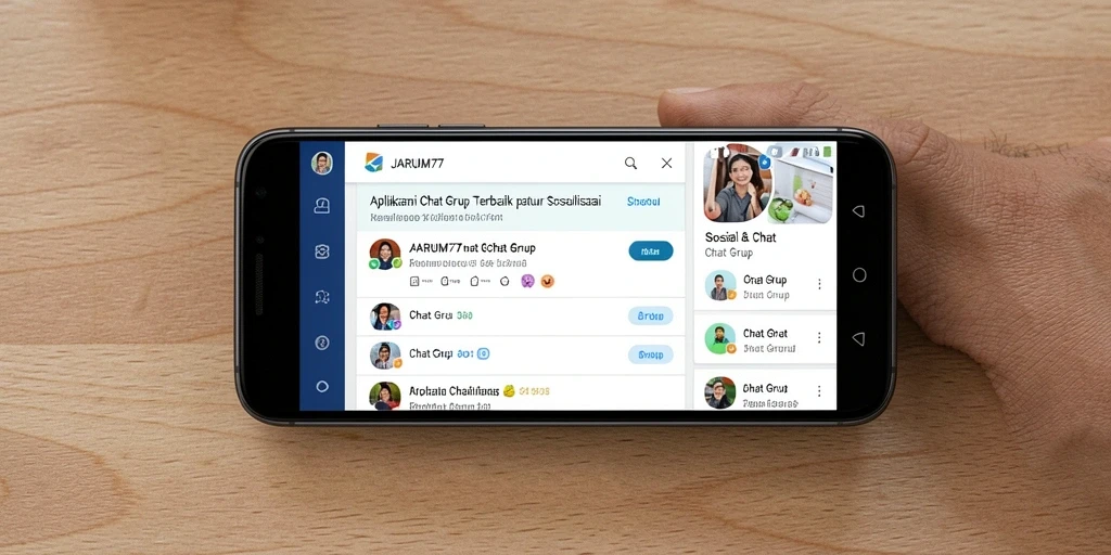 Tampilan antarmuka aplikasi Chat Grup JARUM77 dengan fitur menarik
