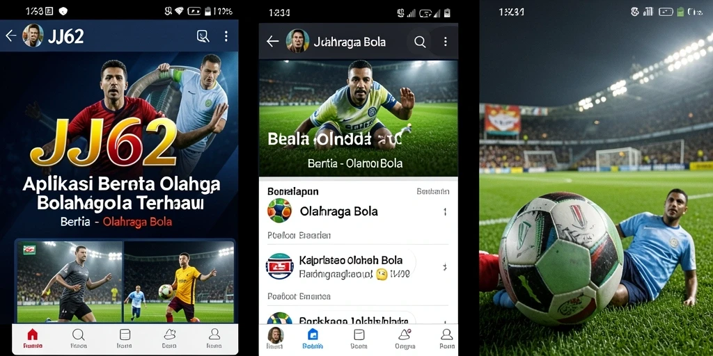 Screenshot antarmuka aplikasi JJ62 yang menampilkan berita Olahraga Bola.