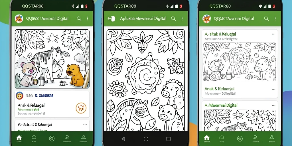 Antarmuka aplikasi Mewarnai Digital QQSTAR88 yang ceria dan interaktif.