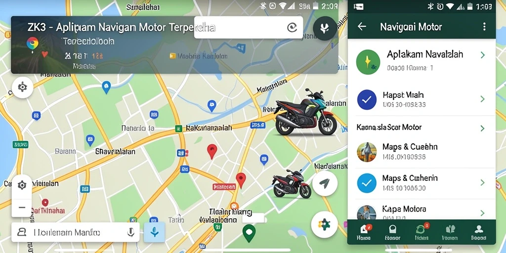 Antarmuka ZK3 menampilkan rute navigasi motor dengan jelas dan informatif.