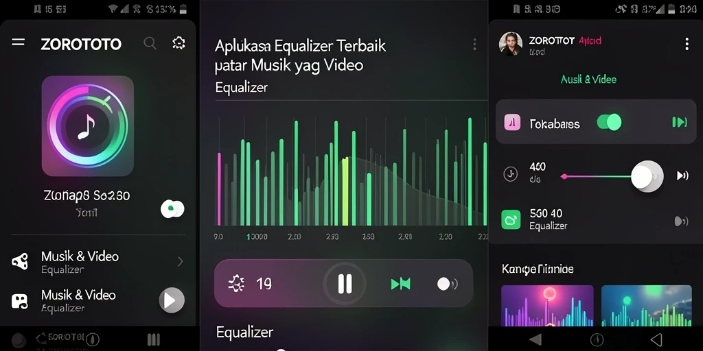 Screenshot tampilan antarmuka aplikasi ZOROTOTO yang menunjukkan fungsi Equalizer.